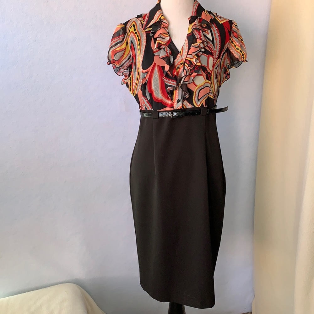 Ruffle Collar Button Front Cap Sleeve Fitted Dress